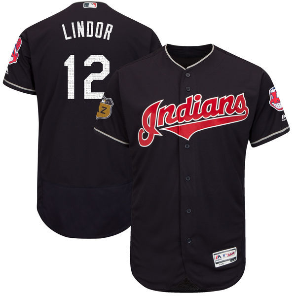 2017 MLB Cleveland Indians #12 Lindor Blue Jerseys->cleveland indians->MLB Jersey